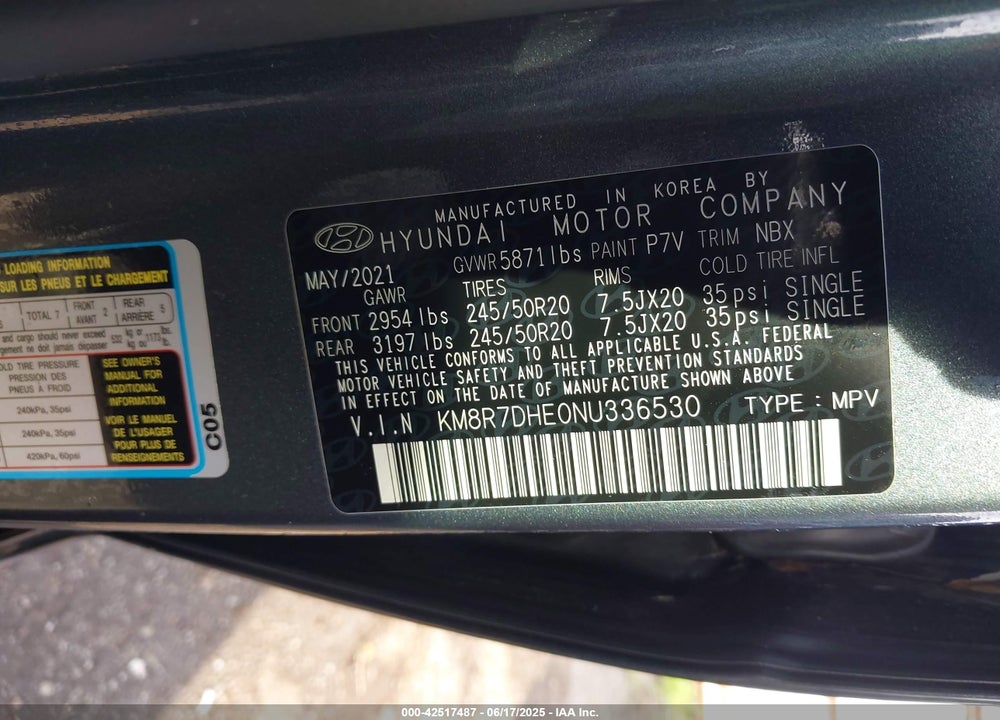2022 HYUNDAI PALISADE VIN: KM8R7DHE0NU336530