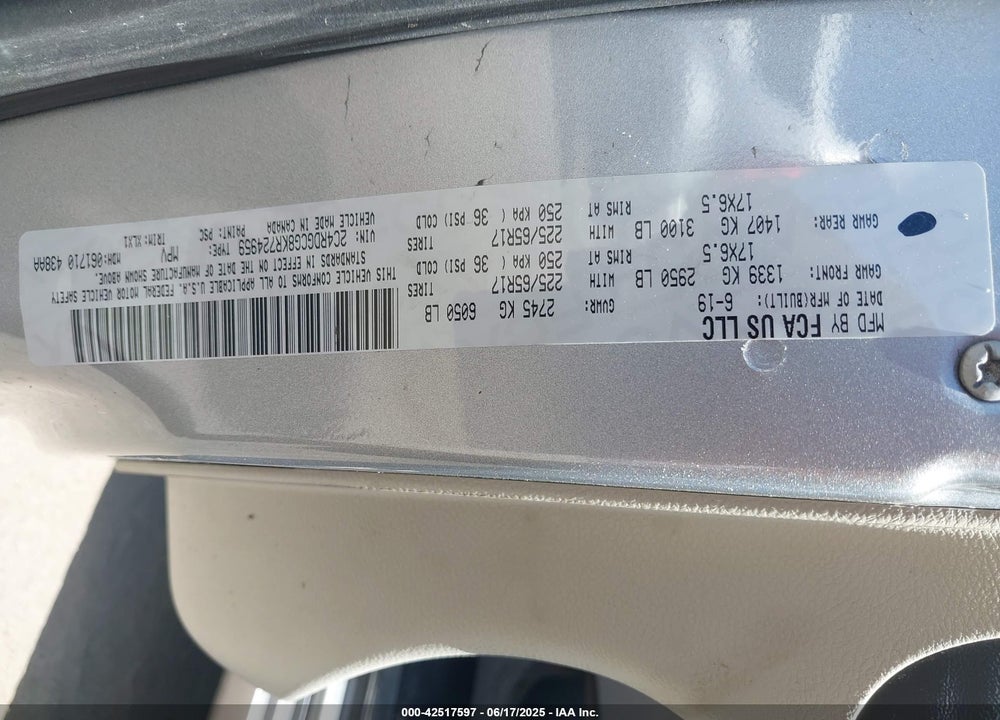 2019 DODGE GRAND CARAVAN SXT VIN: 2C4RDGCG8KR724959