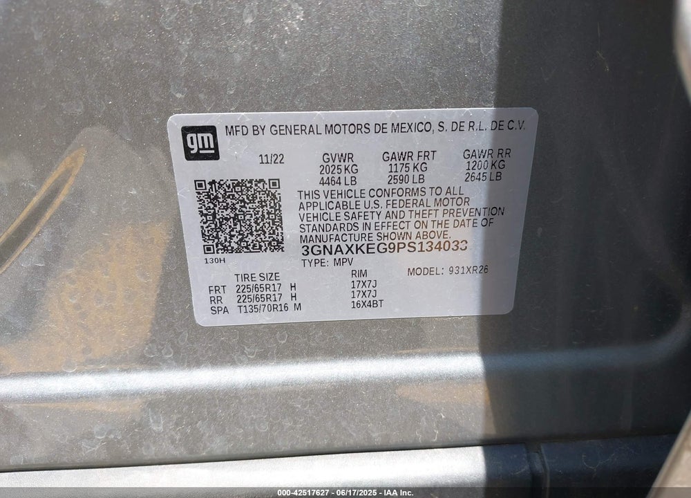 2023 CHEVROLET EQUINOX VIN: 3GNAXKEG9PS134033