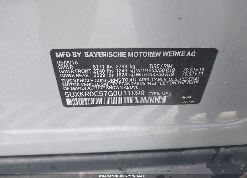 2016 BMW X5 VIN: 5UXKR0C57G0U11099