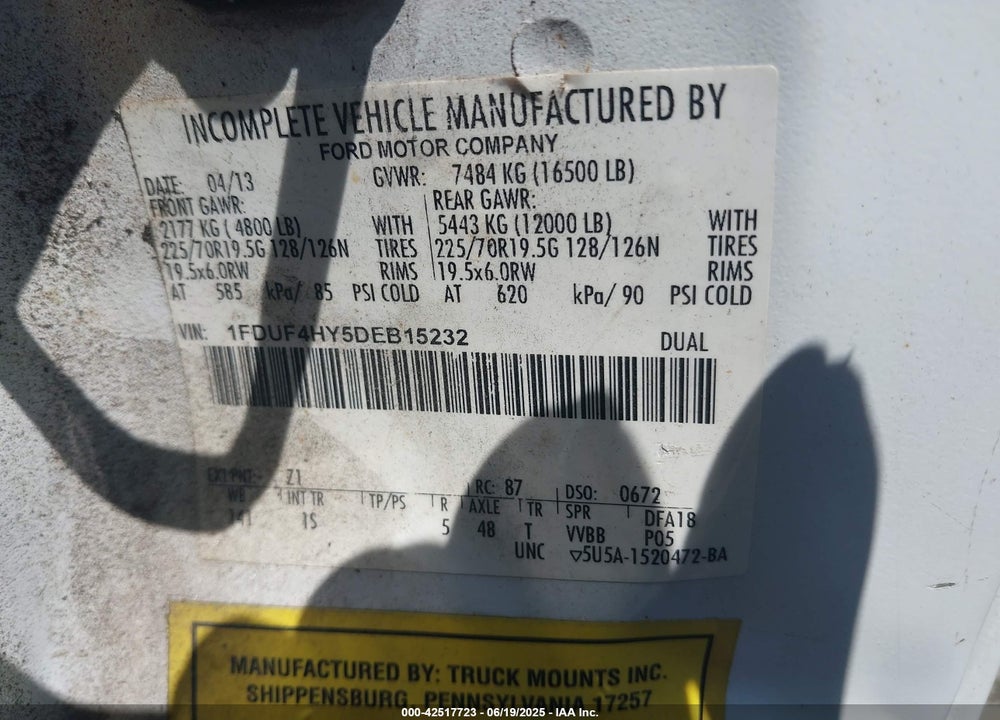 2013 FORD F-450 CHASSIS XL VIN: 1FDUF4HY5DEB15232