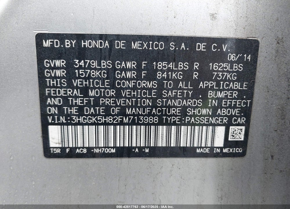 2015 HONDA FIT EX/EX-L VIN: 3HGGK5H82FM713988