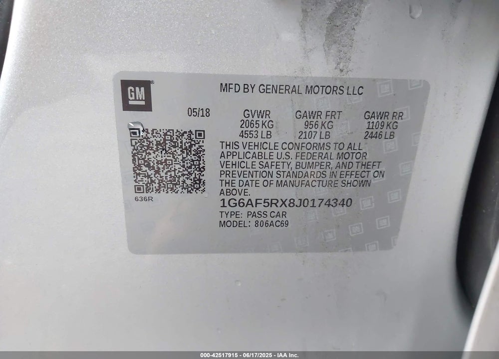 2018 CADILLAC ATS LUXURY VIN: 1G6AF5RX8J0174340