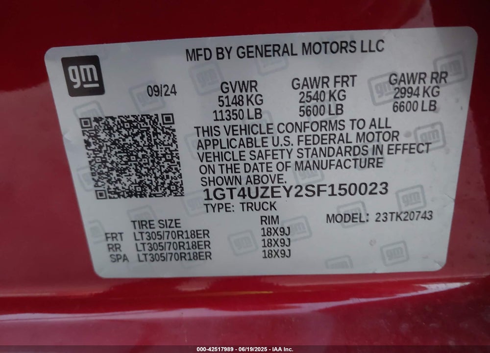2025 GMC SIERRA 2500HD 4WD  STANDARD BED AT4X VIN: 1GT4UZEY2SF150023