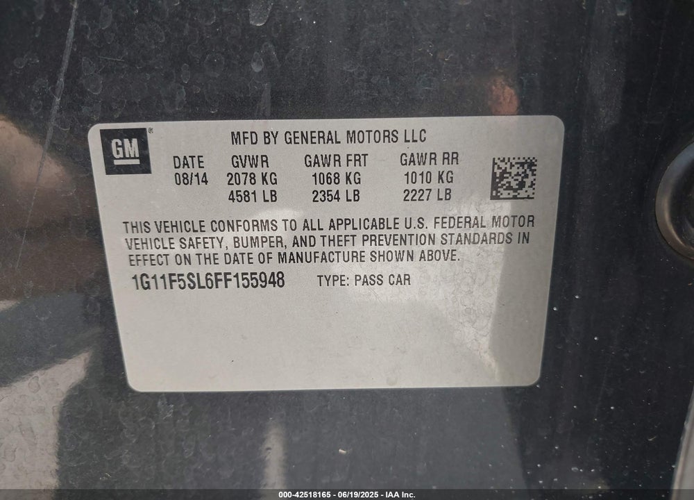 2015 CHEVROLET MALIBU 1LZ VIN: 1G11F5SL6FF155948