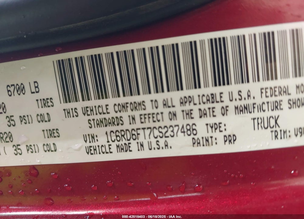 2012 RAM 1500 VIN: 1C6RD6FT7CS237486