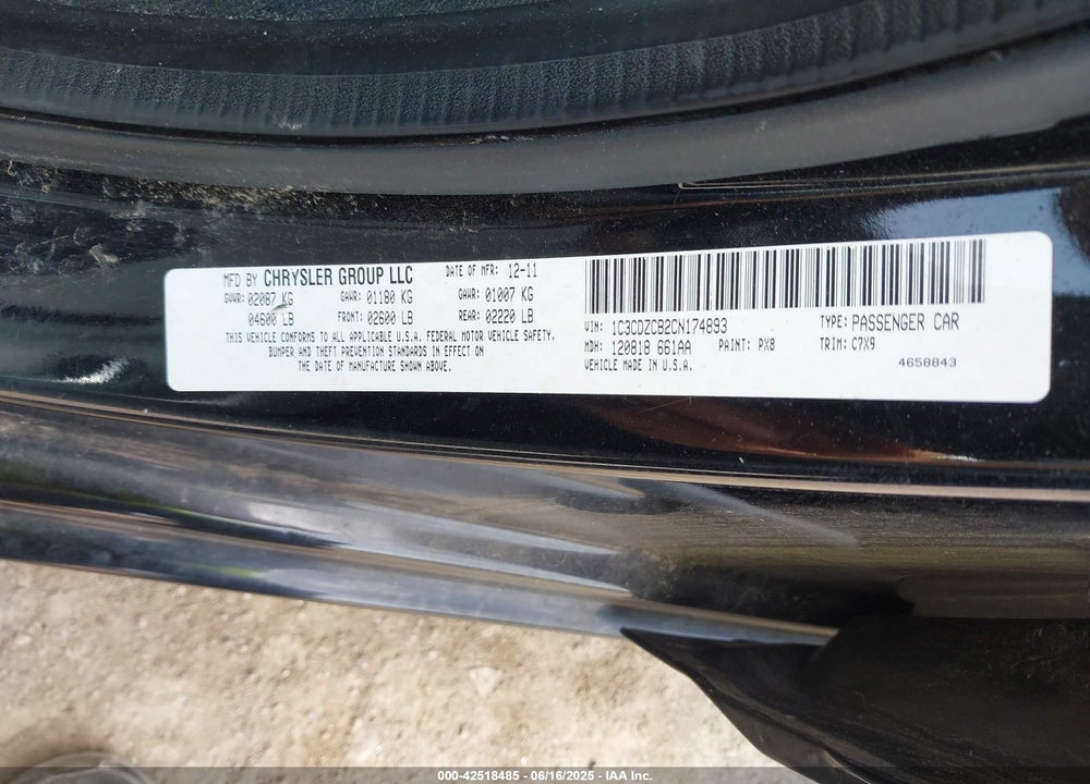 2012 DODGE AVENGER VIN: 1C3CDZCB2CN174893