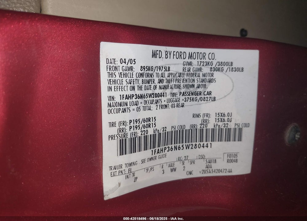 2005 FORD FOCUS ZXW VIN: 1FAHP36N65W280441