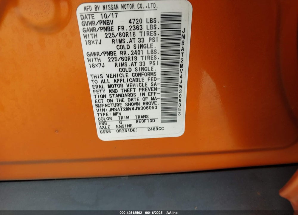 2018 NISSAN ROGUE SL VIN: JN8AT2MV4JW306053