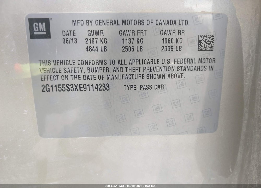 2014 CHEVROLET IMPALA VIN: 2G1155S3XE9114233