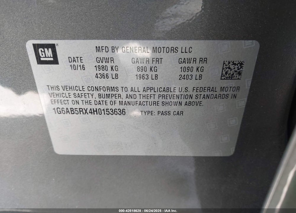 2017 CADILLAC ATS VIN: 1G6AB5RX4H0153636