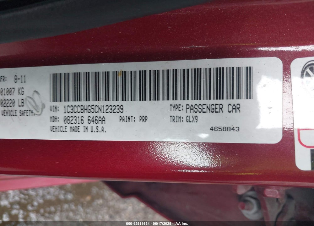 2012 CHRYSLER 200 VIN: 1C3CCBHG5CN123239