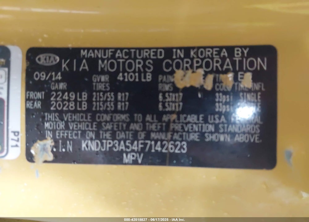 2015 KIA SOUL VIN: KNDJP3A54F7142623