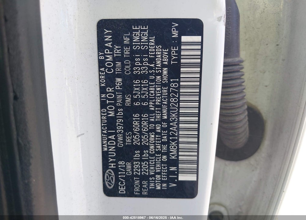 2019 HYUNDAI KONA VIN: KM8K12AA3KU282781