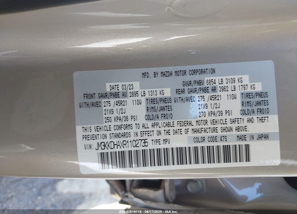 2024 MAZDA CX-90 PHEV VIN: JM3KKDHAXR1102735