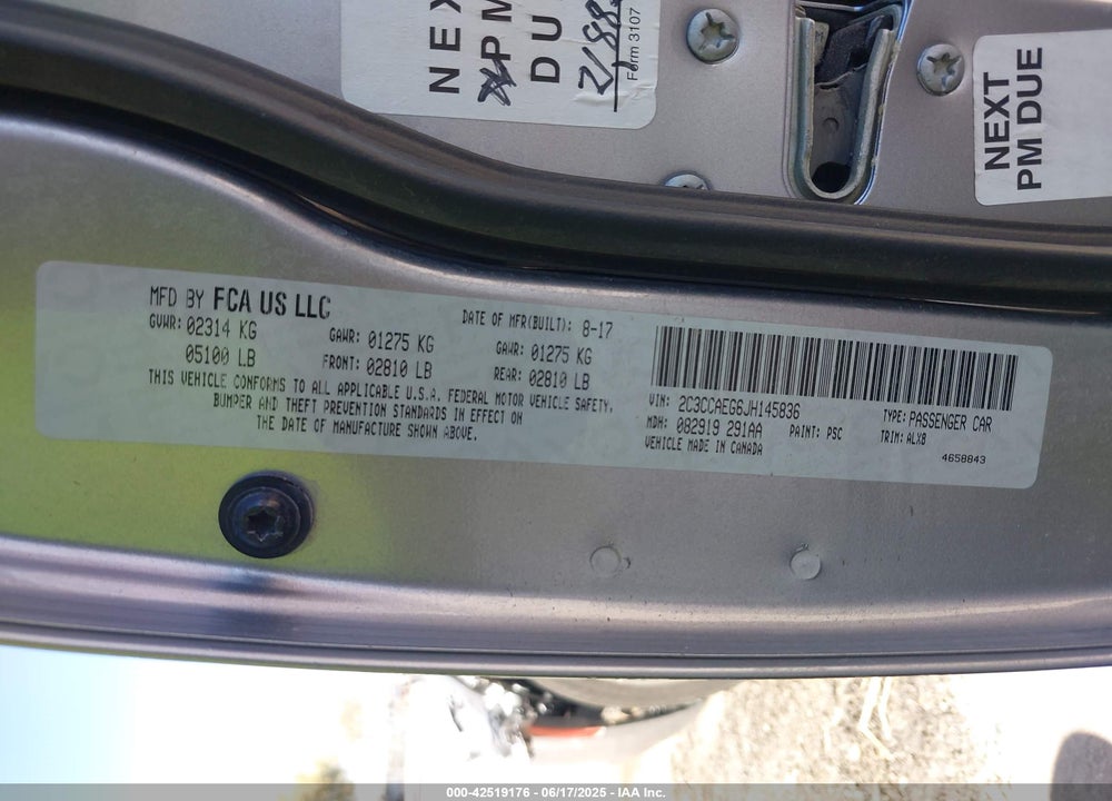 2018 CHRYSLER 300 VIN: 2C3CCAEG6JH145836