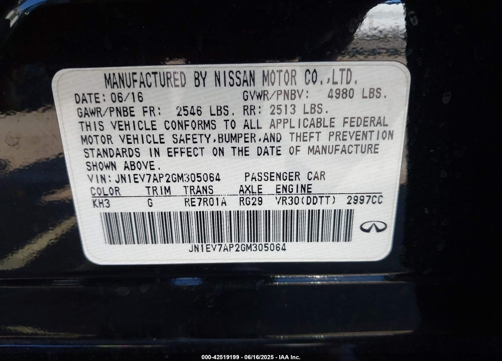 2016 INFINITI Q50 VIN: JN1EV7AP2GM305064