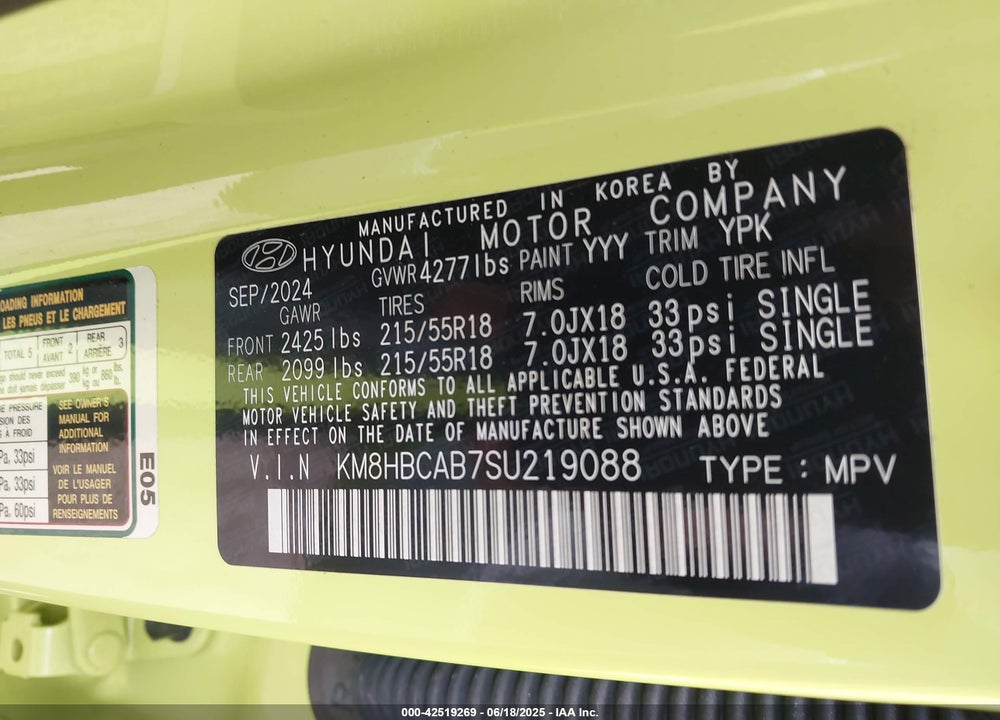 2025 HYUNDAI KONA SEL VIN: KM8HBCAB7SU219088
