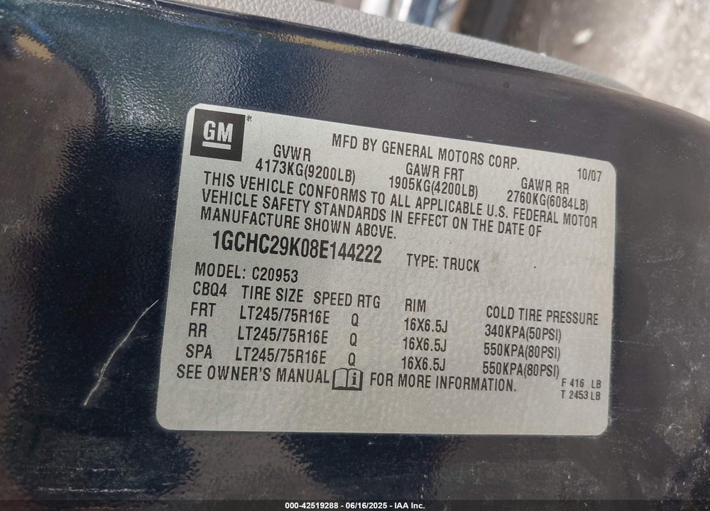 2008 CHEVROLET SILVERADO 2500HD WORK TRUCK VIN: 1GCHC29K08E144222