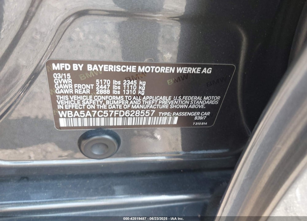 2015 BMW 528 VIN: WBA5A7C57FD628557