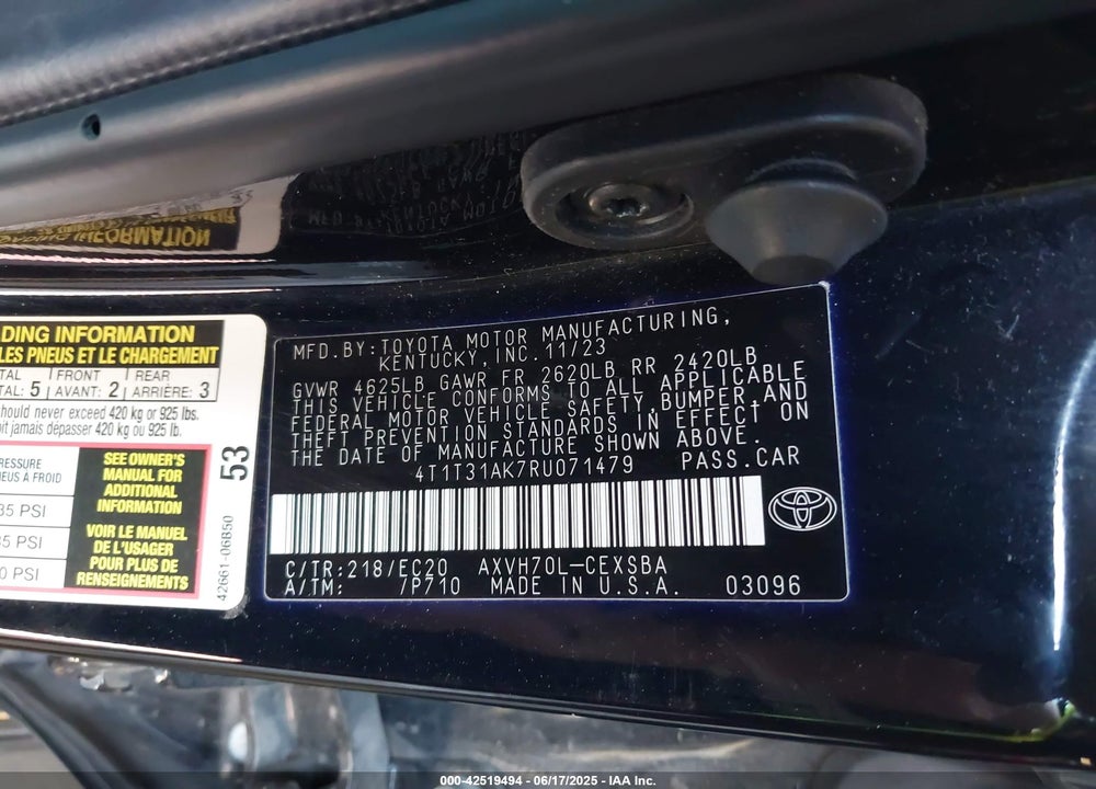 2024 TOYOTA CAMRY HYBRID SE NIGHTSHADE VIN: 4T1T31AK7RU071479
