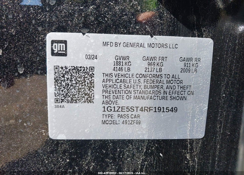 2024 CHEVROLET MALIBU VIN: 1G1ZE5ST4RF191549