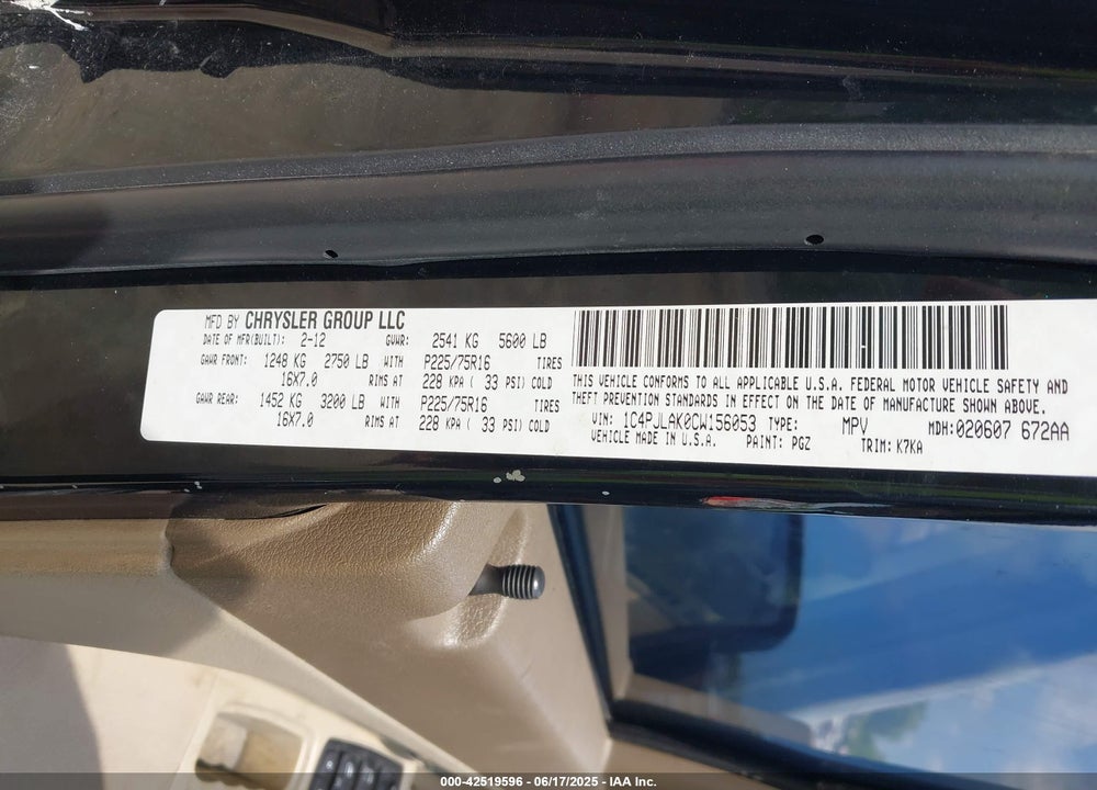 2012 JEEP LIBERTY SPORT VIN: 1C4PJLAK0CW156053