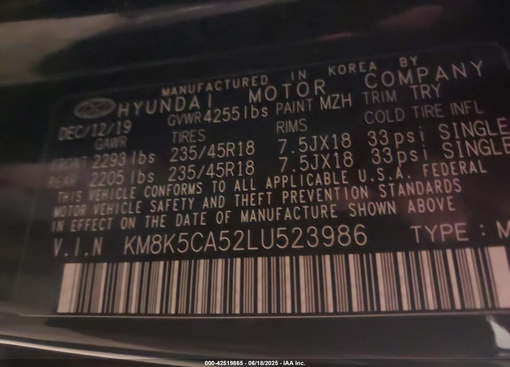 2020 HYUNDAI KONA ULTIMATE VIN: KM8K5CA52LU523986