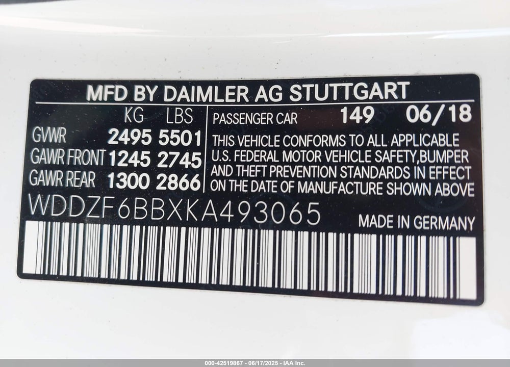 2019 MERCEDES-BENZ AMG E 53 4MATIC VIN: WDDZF6BBXKA493065