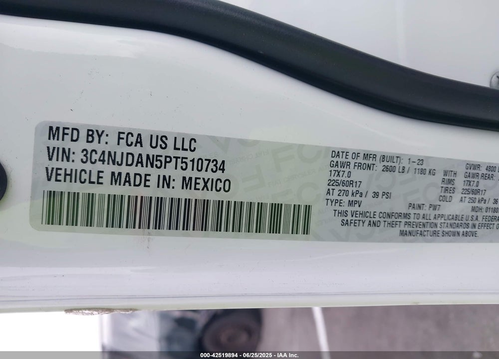 2023 JEEP COMPASS VIN: 3C4NJDAN5PT510734