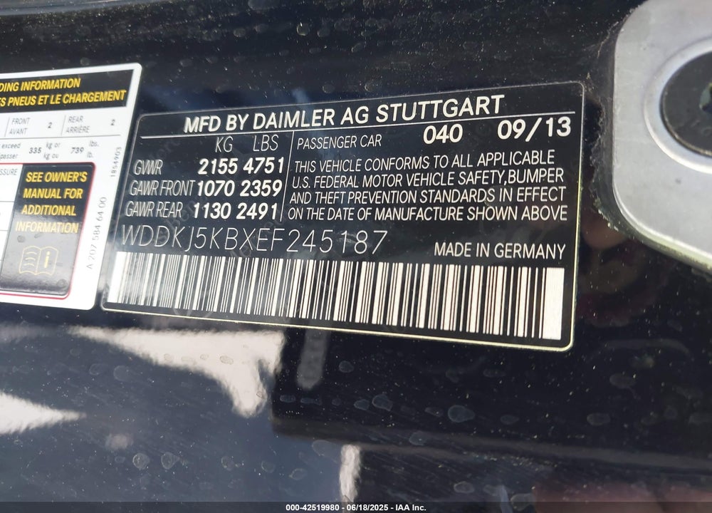 2014 MERCEDES-BENZ E 350 VIN: WDDKJ5KBXEF245187