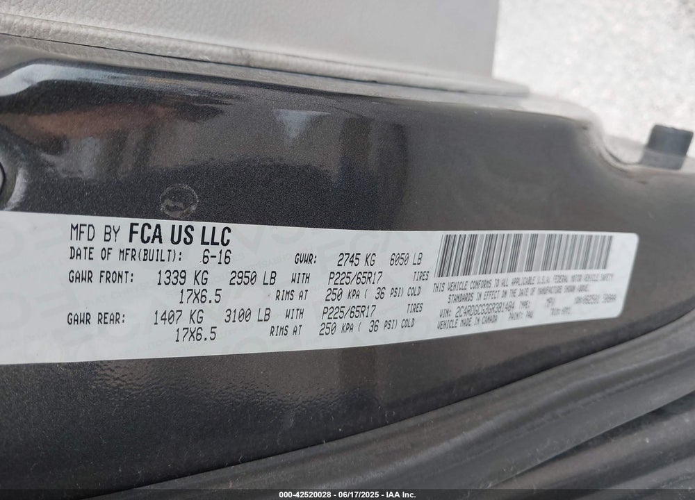 2016 DODGE GRAND CARAVAN SXT VIN: 2C4RDGCG3GR381484