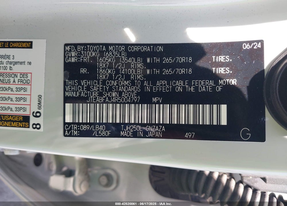 2024 TOYOTA LAND CRUISER VIN: JTEABFAJ4R5004797