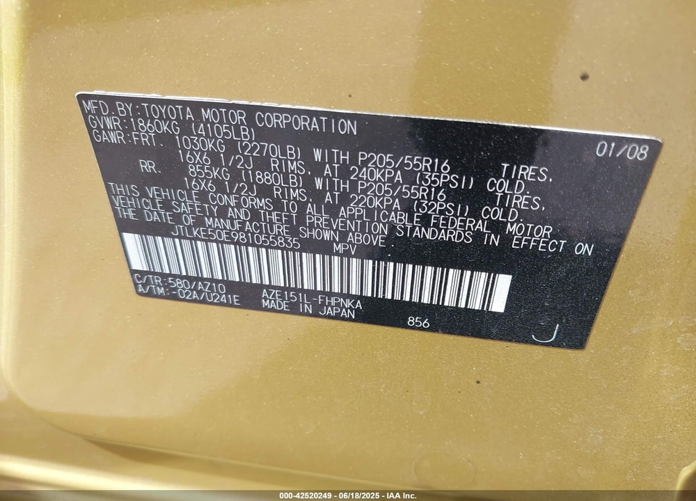 2008 SCION XB VIN: JTLKE50E981055835