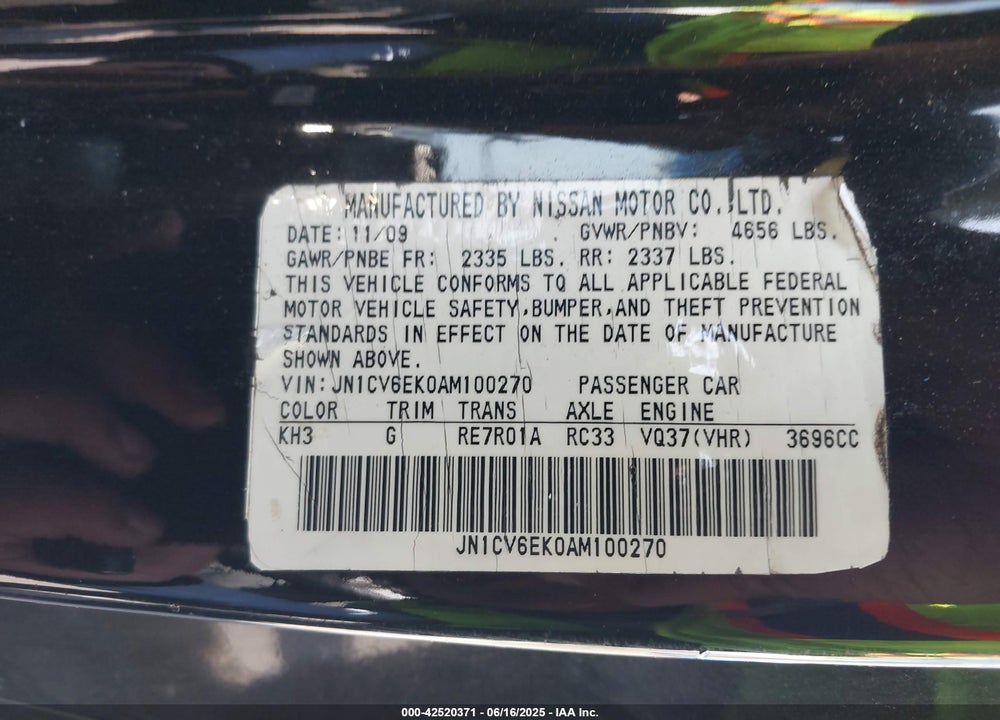 2010 INFINITI G37 JOURNEY VIN: JN1CV6EK0AM100270