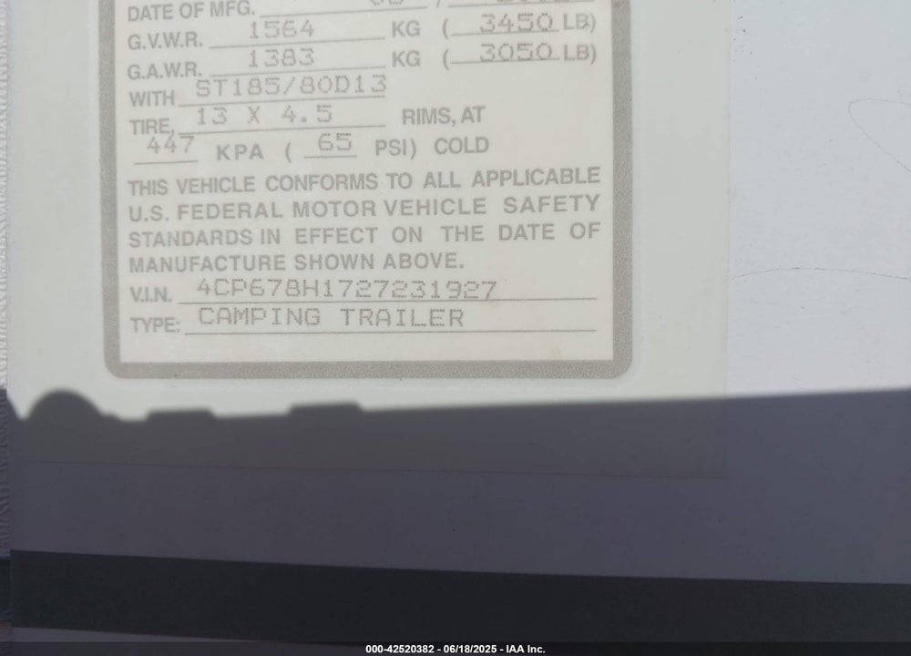 2002 COLEMAN BAYSIDE POP UP CAMPER VIN: 4CP678H1727231927