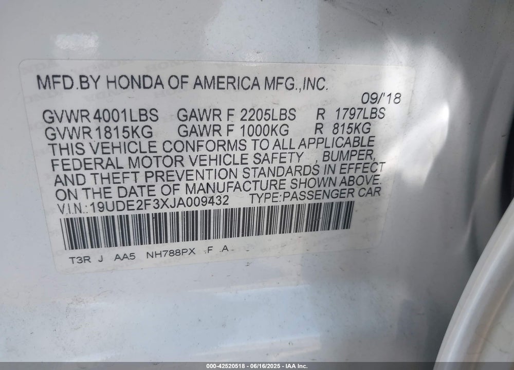 2018 ACURA ILX VIN: 19UDE2F3XJA009432