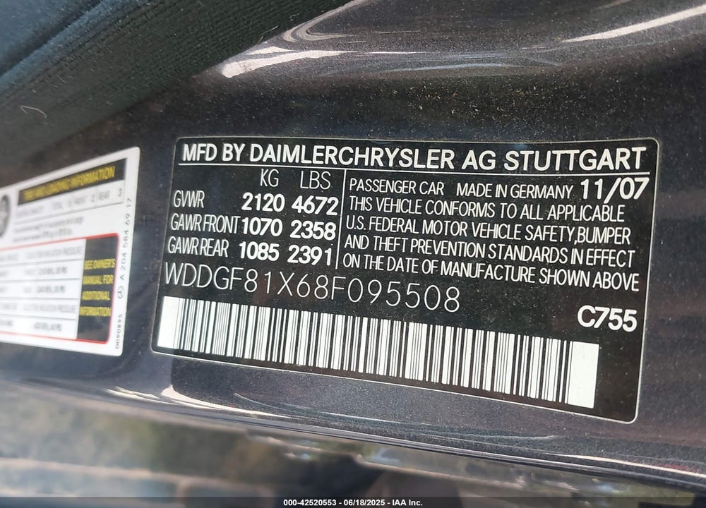 2008 MERCEDES-BENZ C 300 LUXURY 4MATIC/SPORT 4MATIC VIN: WDDGF81X68F095508