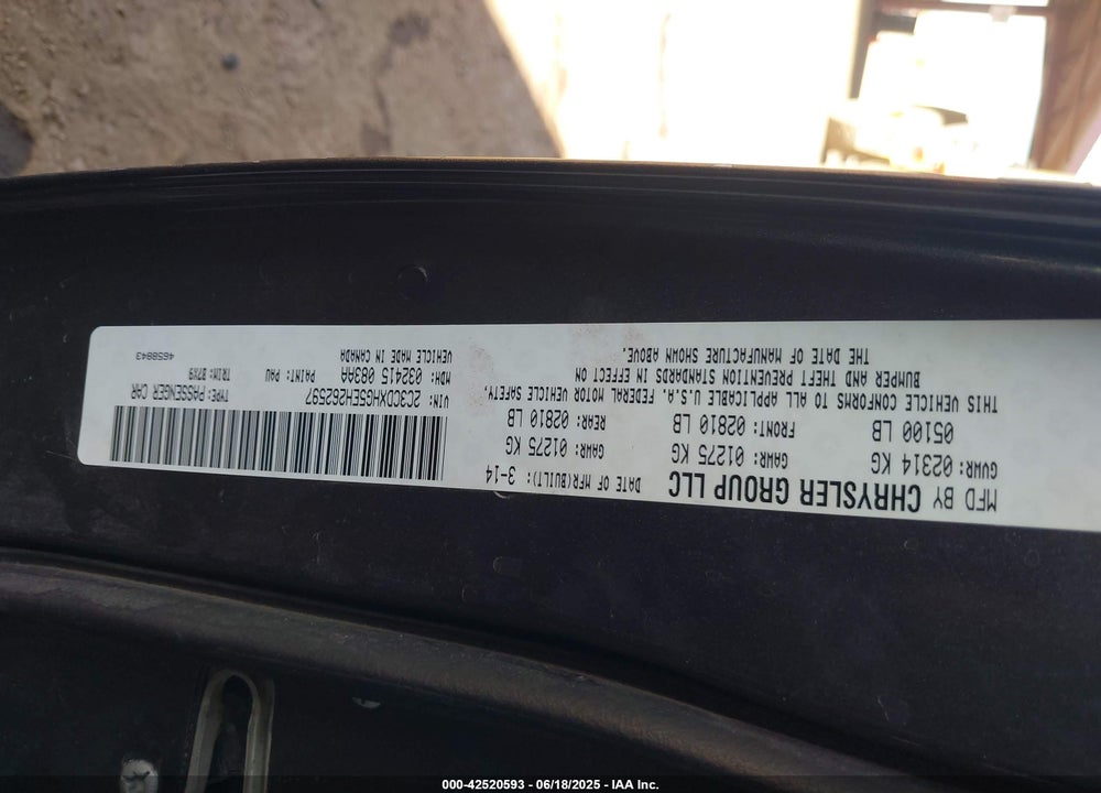 2014 DODGE CHARGER VIN: 2C3CDXHG5EH262597