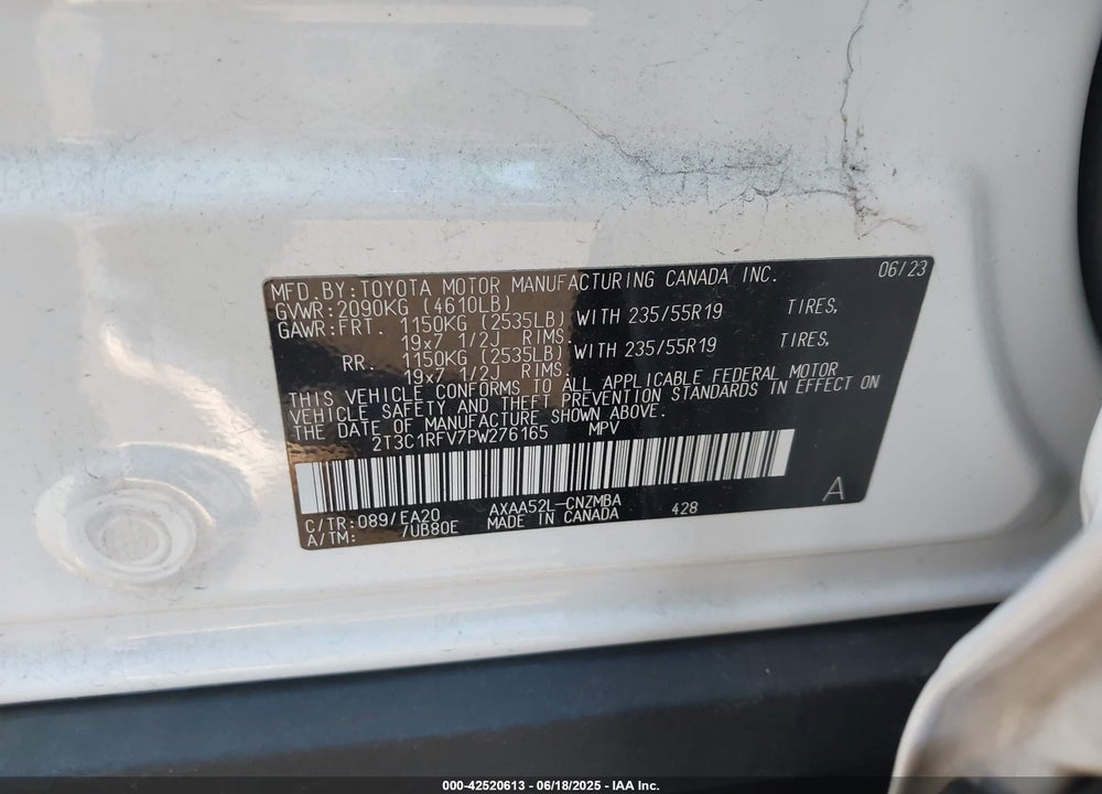 2023 TOYOTA RAV4 XLE PREMIUM VIN: 2T3C1RFV7PW276165