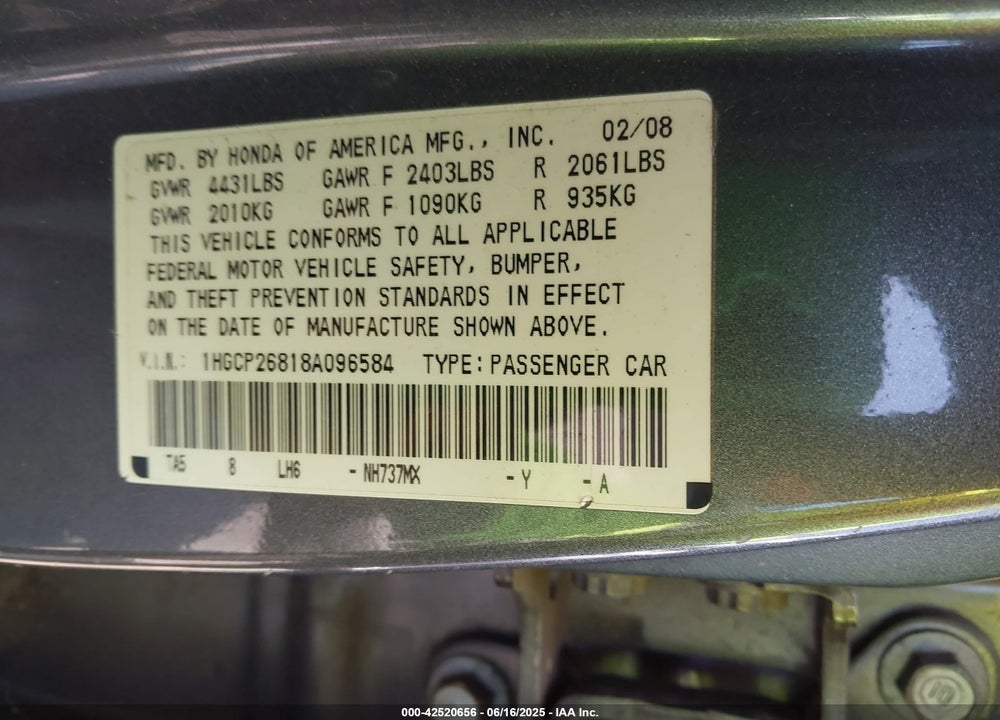 2008 HONDA ACCORD 2.4 EX-L VIN: 1HGCP26818A096584