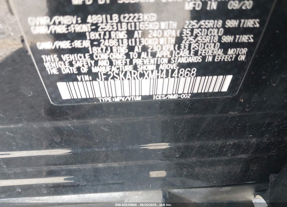 2021 SUBARU FORESTER SPORT VIN: JF2SKARCXMH414868
