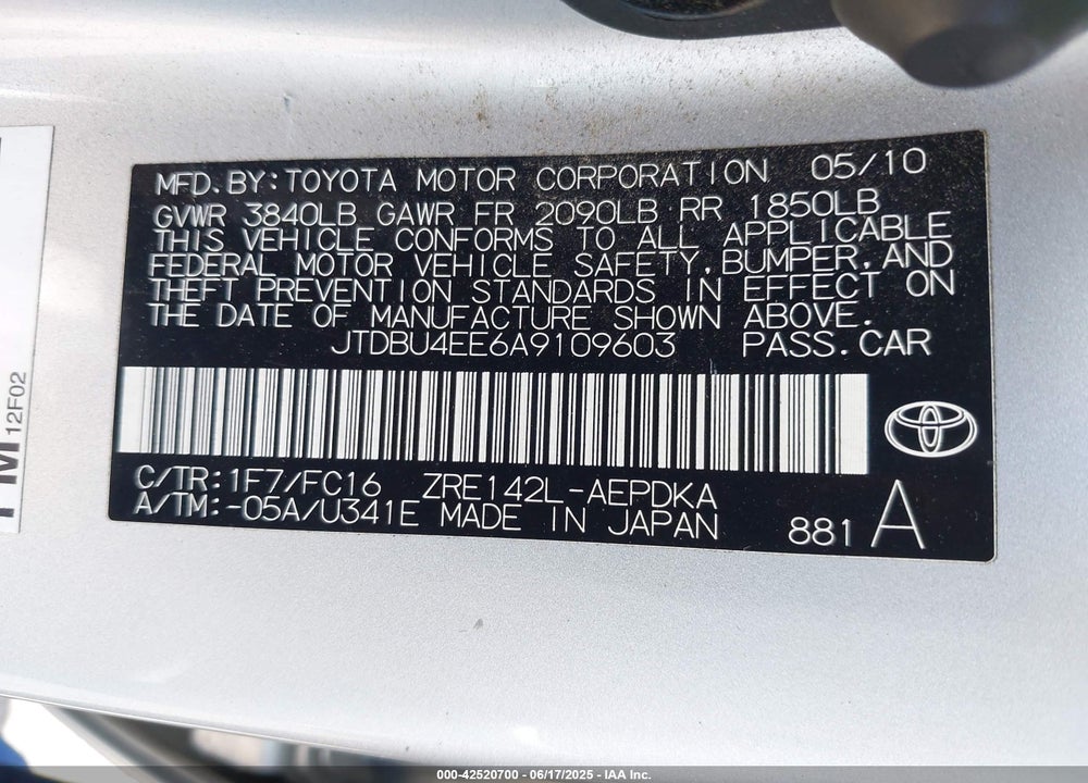 2010 TOYOTA COROLLA LE VIN: JTDBU4EE6A9109603