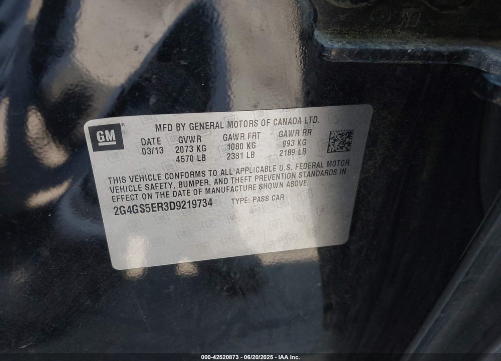 2013 BUICK REGAL VIN: 2G4GS5ER3D9219734