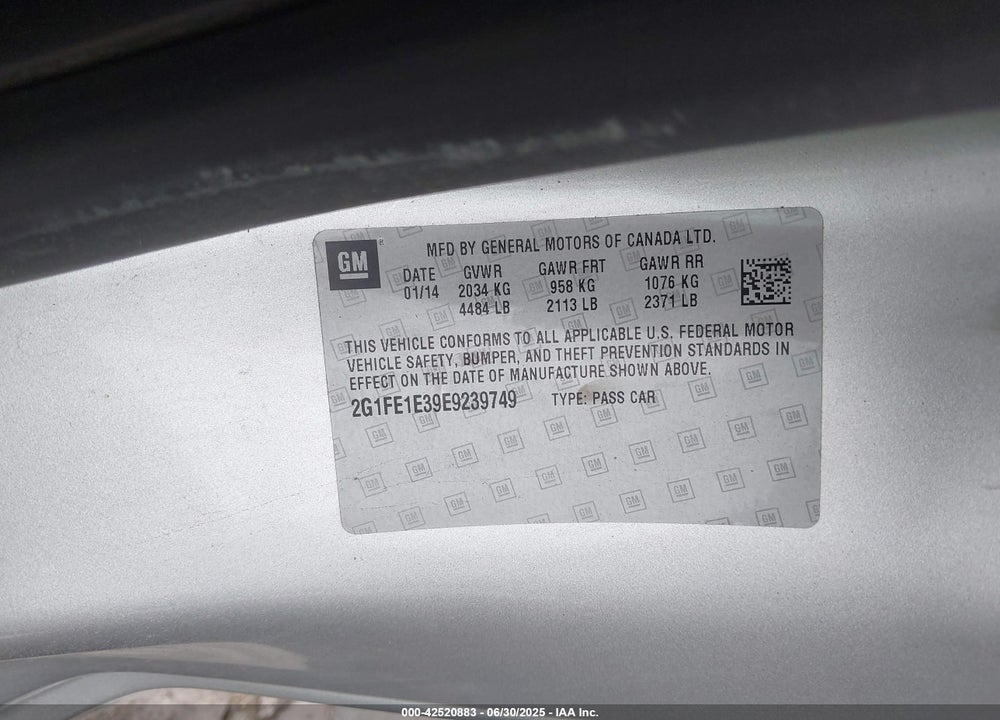2014 CHEVROLET CAMARO VIN: 2G1FE1E39E9239749