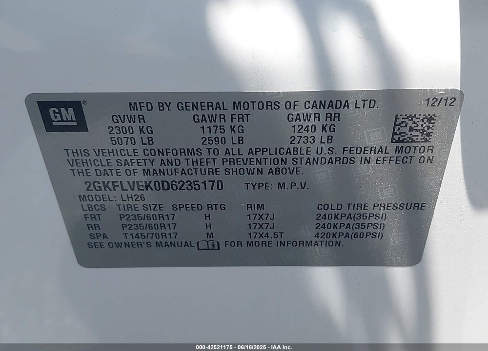 2013 GMC TERRAIN SLT-1 VIN: 2GKFLVEK0D6235170