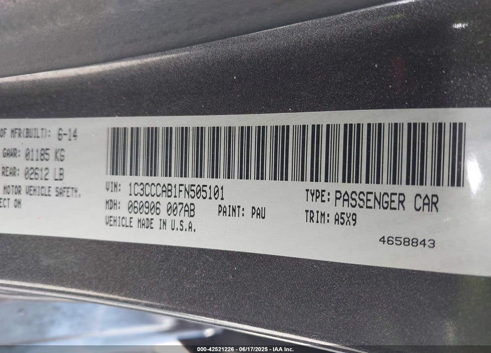 2015 CHRYSLER 200 VIN: 1C3CCCAB1FN505101