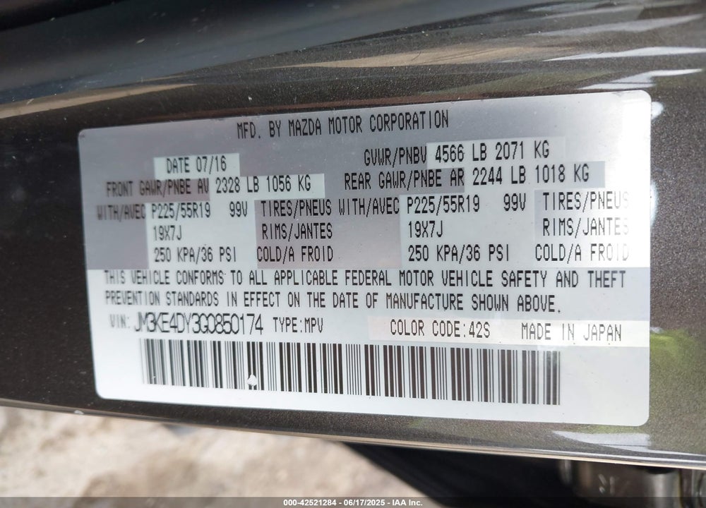 2016 MAZDA CX-5 GRAND TOURING VIN: JM3KE4DY3G0850174