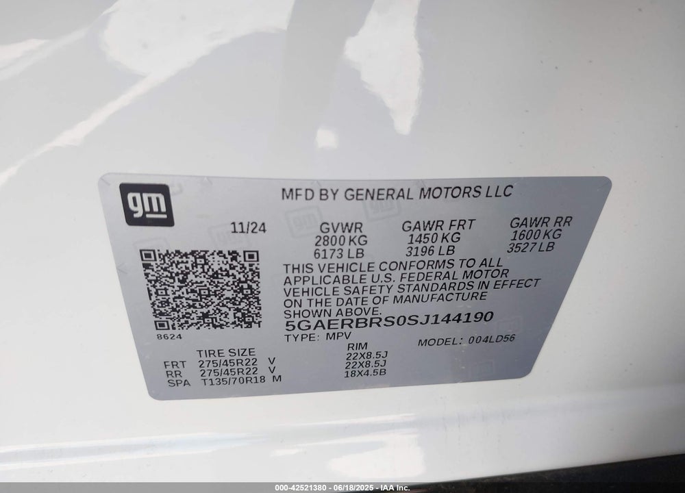 2025 BUICK ENCLAVE VIN: 5GAERBRS0SJ144190