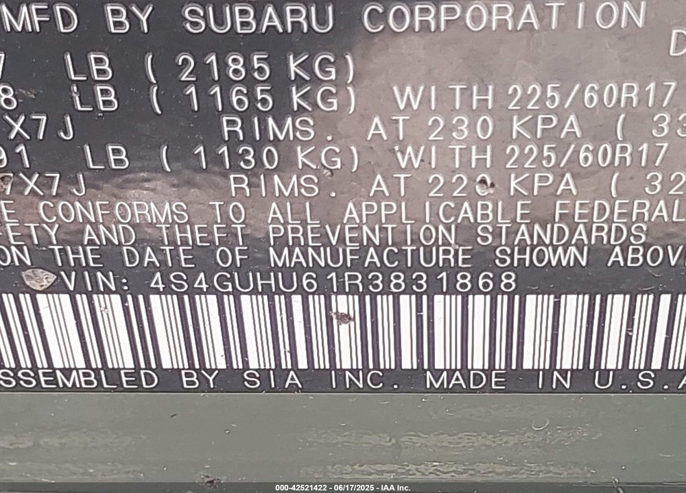 2024 SUBARU CROSSTREK VIN: 4S4GUHU61R3831868